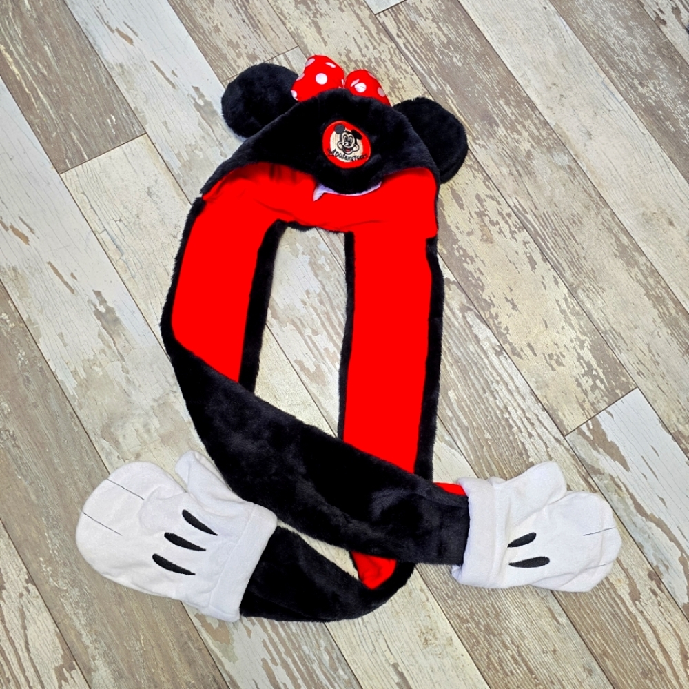 Disney Minnie Mouse Mouseketeer Patch Red White Polka Dot Bow All In One Hat